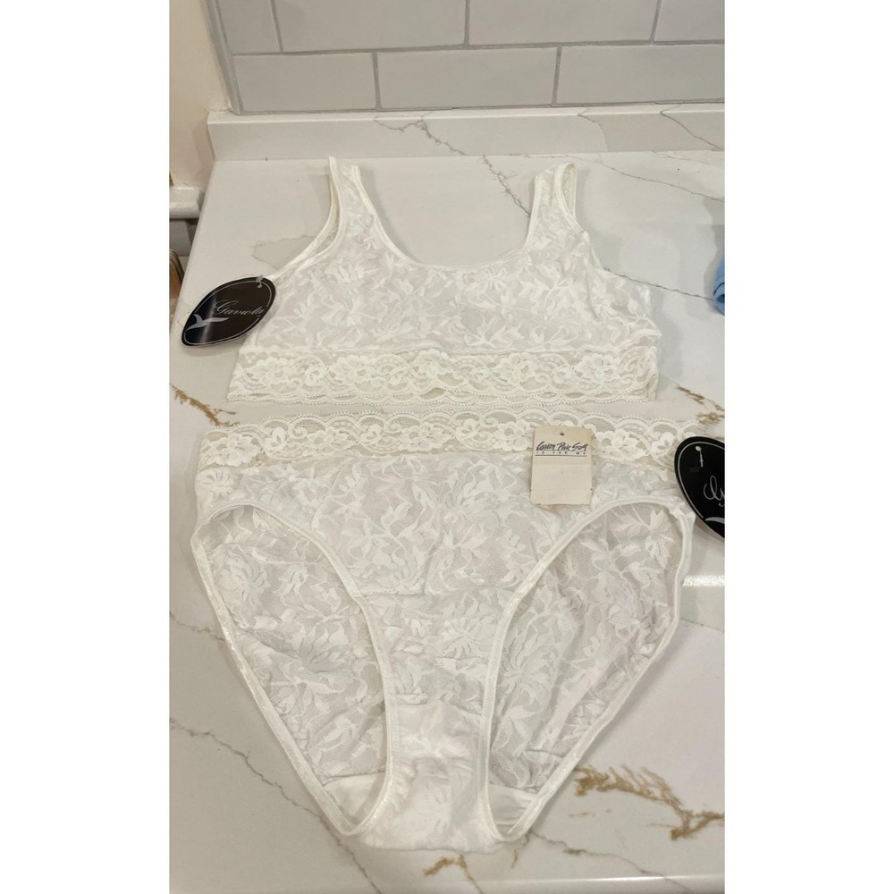 Vtg Gaviota Lace Sheer Underwear Set Women Bralette Medium Panty Large White New